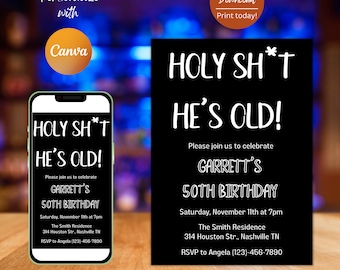 Funny Men's Birthday Invitation, Editable Surprise Party Invite (Instant Download)