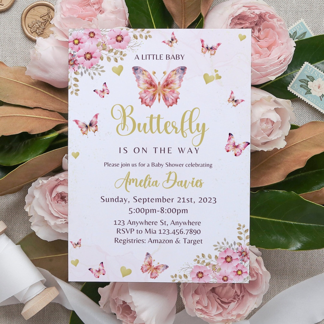 Butterfly Baby Shower Invitation, Butterfly Invitation, Whimsical Floral Butterfly, Floral