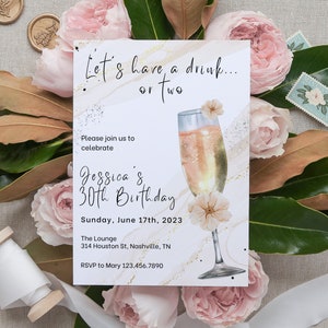 Editable Cocktails Invitation, Cocktail Birthday Invitation, Happy Hour, Drinks Party Celebration, Happy hour Invitation, Instant Download