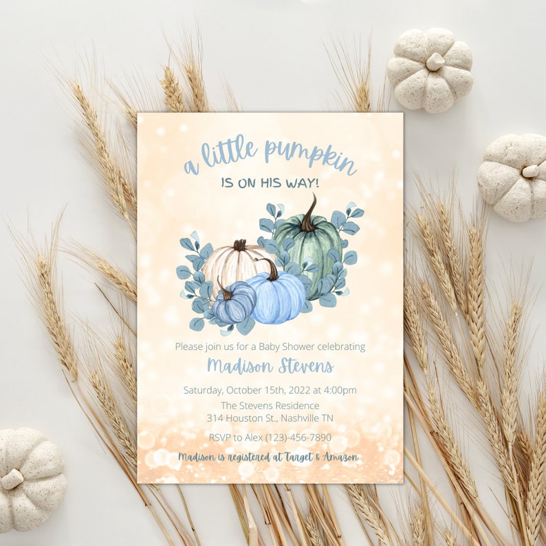 Editable Pumpkin Baby Shower Invitation Boy Pumpkin Shower - Etsy