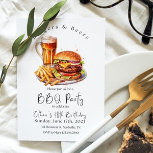 Editable BBQ Invitation, BBQ Birthday Invitation, Burger Invitation, BBQ Party Celebration, Cheeseburger Invite, Grill Invitation Barbecue
