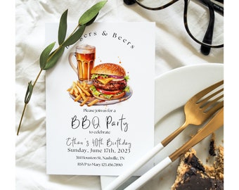 Editable BBQ Birthday Invitation, Burgers & Beers (Digital Download)