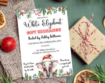 Weißer Elefant Geschenktausch-Einladung, Weihnachtsfeier (Digitaler Download)