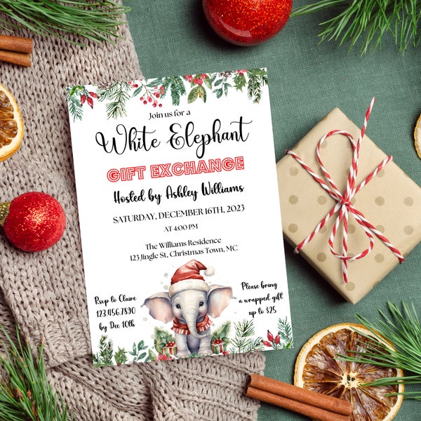 White Elephant Invitation, Christmas Gift Exchange Party Invitation, White Elephant Gift Exchange, Holiday Party Invitation, Christmas Party