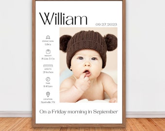 Cartello con statistiche di nascita modificabili, poster con statistiche di nascita del bambino, poster per neonati, regalo per neo-genitori, regalo per neonati, regalo per la festa della mamma, cartello per annuncio di nascita