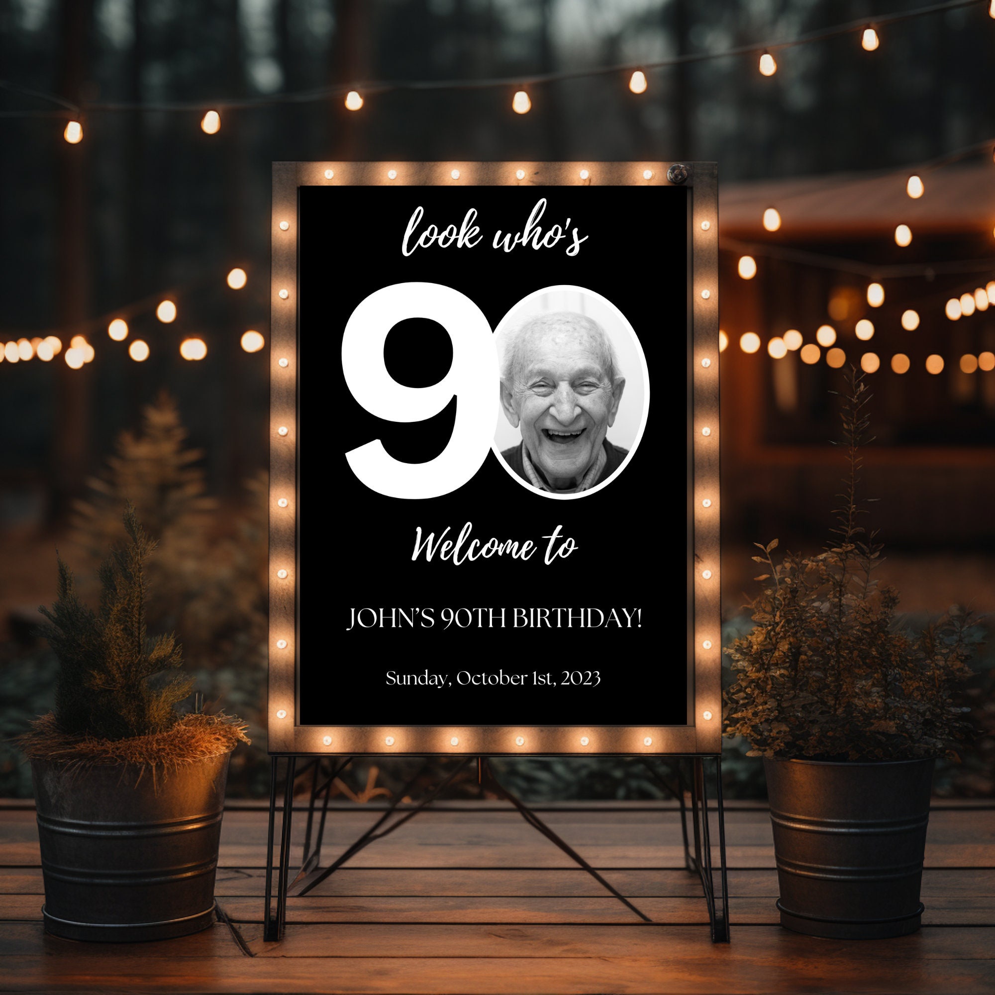 Editable 90th Birthday Welcome Sign, Look Who's Ninety Birthday Sign ...