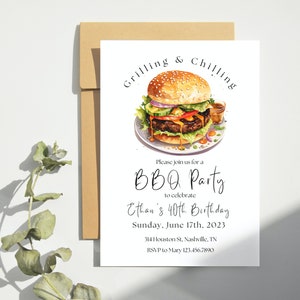 Editable BBQ Invitation, BBQ Birthday Invitation, Burger Invitation, BBQ Party Celebration, Cheeseburger Invite, Grill Invitation Barbecue
