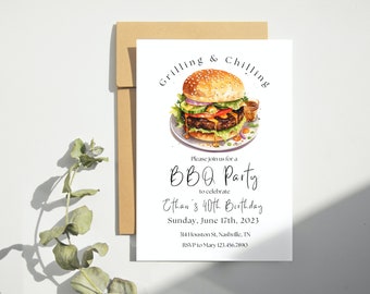 Editable BBQ Birthday Invitation, Burger Grill Party (Digital Download)