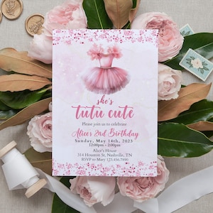 Tutu Birthday Invitation, Ballerina Invite, Pink Tutu Ballerina Birthday Invite, Ballet Tutu Cute, Digital Editable Template, Printable