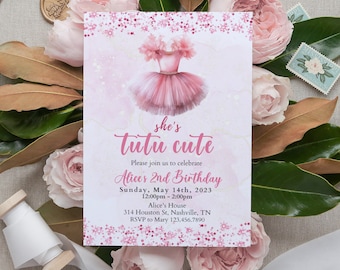 Pink Tutu Ballerina Birthday Invitation, Editable Template (Digital Download)