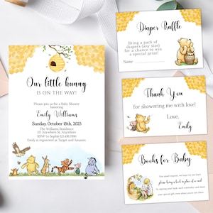 Classic Winnie the Pooh Baby Shower Invitation Set, Gender Neutral Pooh Bear Baby Shower, Little Hunny Baby Shower Bundle, Instant Download