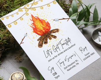 Editable Bonfire Birthday Invitation, BBQ Party Invite (Digital Download)