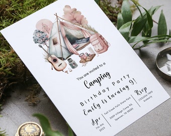 Girl Camping Birthday Invitation, Campout Party (Instant Download)