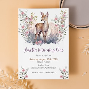 Invitation d&#39;anniversaire de cerf de forêt, modèle imprimable d&#39;invitation d&#39;anniversaire de cerf, invitation d&#39;animaux de forêt, invitation de cerf, téléchargement immédiat
