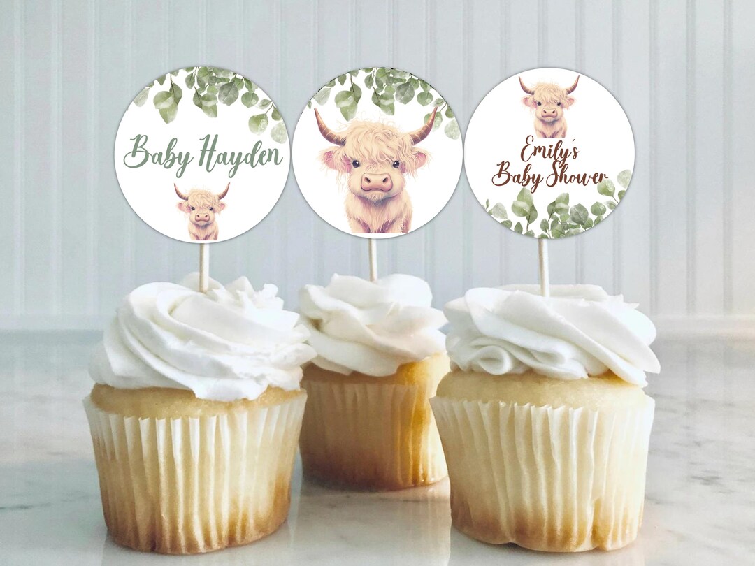 61-teiliges Highland-Kuh-Kuchen-Deko-Set – Mit Cake Topper & Cupcake Toppern, Für Bauernhof- & Geburtstagspartys