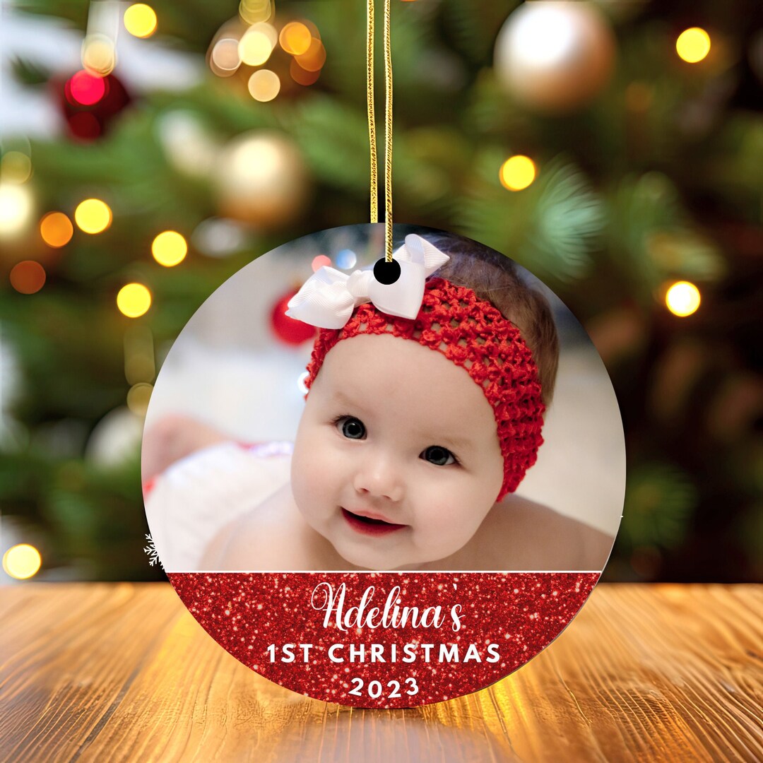 Babys First Christmas 2023, Personalized Photo Ornament Upload Photo Custom W/ Name, My First