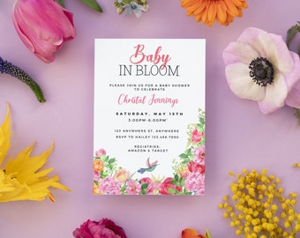 Baby in Bloom Invitation, Baby in Bloom Baby Shower Invitation, Floral Invitation, Floral Baby Shower, Editable Template, Instant Download