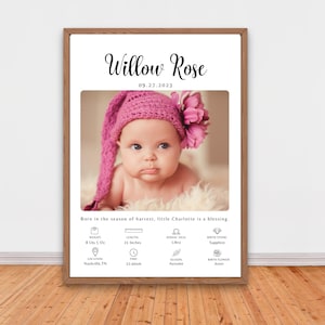 Editable Birth Stats Sign, Baby Birth Stats Poster, Newborn Poster, New Parents Gift, Baby Gift, Mother's Day Gift, Birth Announcement Sign