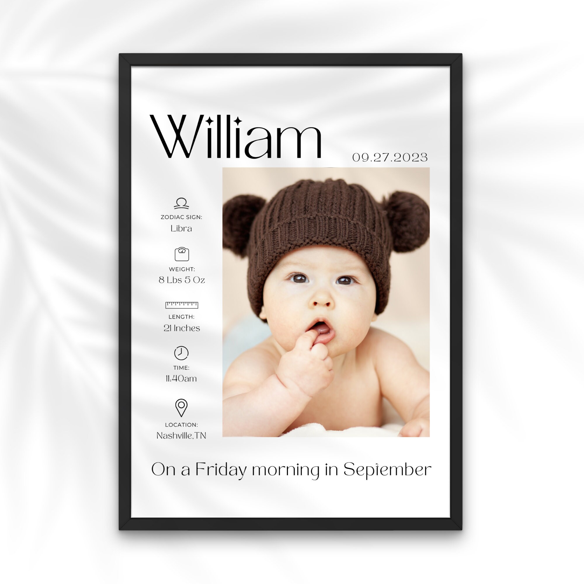 Editable Birth Stats Sign, Baby Birth Stats Poster, Newborn Poster, New ...