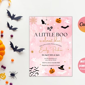 Editable A Little Boo Baby Shower Invitation, Gender Neutral Halloween Baby Shower Invite, Ghost Halloween Baby Shower, Instant Download