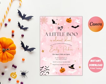 Little Boo Baby Shower Invitation, Gender Neutral Halloween Invite (Instant Download)