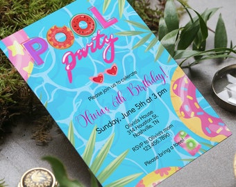 Pool Party Invitation Girl, Pool Party Birthday Invitation, Instant Download, Swimming Party Invite, Editable Template