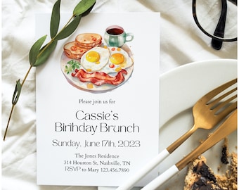 Editable Birthday Brunch Invitation, Let's Brunch Party (Digital Download)