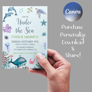 Editable Under the Sea Birthday Invitation Template, Printable Watercolor Under the Sea Invite ...