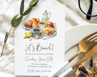 Watercolor Brunch Invitation, Picnic Birthday Party (Digital Download)