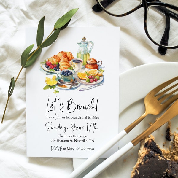 Editable Brunch Invitation, Let's Brunch Invitation, Picnic Birthday Party, Backyard Party, Birthday Brunch Invitation, Instant Download