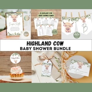 Boho Highland Cow Baby Shower Invitation Bundle, Gender Neutral Cow Baby Shower, Holy Cow Baby Shower Invitation Set, Editable Template