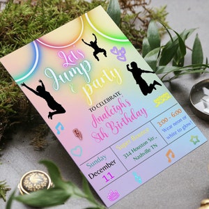Editable Jump Birthday Party Invitation, Tie Dye Jump Birthday Party, Glow Jump Trampoline Party, Let&#39;s Jump Play Party Instant Download