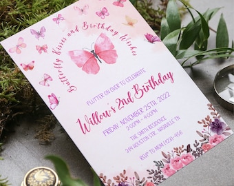 Floral Schmetterling Geburtstagseinladung, Whimsical Garden (Instant Download)
