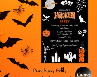 Halloween Party Invitation, Ghost Invitation, Halloween Birthday Invite, Haunted House, Costume Party, Editable, Instant Download
