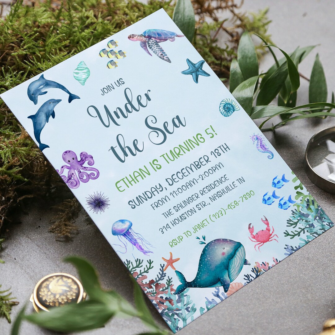 Editable Under the Sea Birthday Invitation Template, Printable Watercolor Under the Sea Invite ...