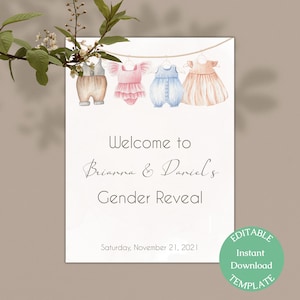 Boho Gender Reveal Welcome Sign Template, Neutral Gender Reveal Sign, He or She, Editable Template, Instant Download