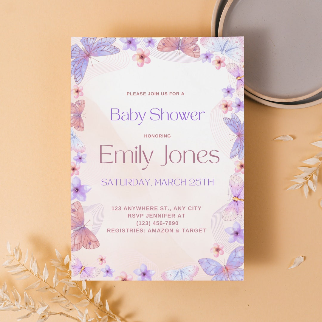 Butterfly Baby Shower Invitation, Butterfly Invitation, Whimsical