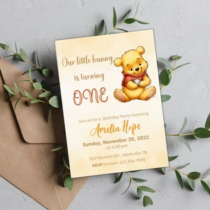 Editable Winnie the Pooh Invitation, Winnie Birthday Invitation, Kids Birthday Invitation Digital Download, Text Invite, Printable