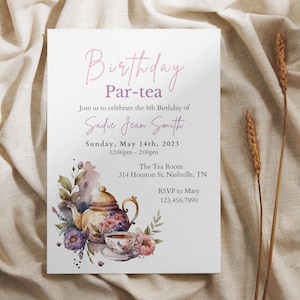 Birthday Par-Tea, Tea Party Invitation Template, High Tea Party Invite, Printable Girl Birthday Party Invite, Birthday Lunch, Tea Birthday