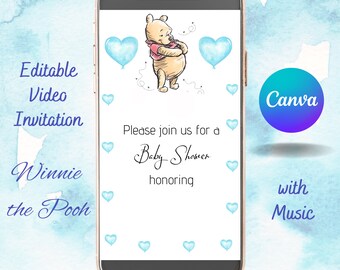 Invito video per baby shower a tema Winnie the Pooh, modello modificabile (download immediato)