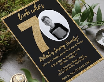 Editable Gold 70th Birthday Invitation Template (Digital Download)