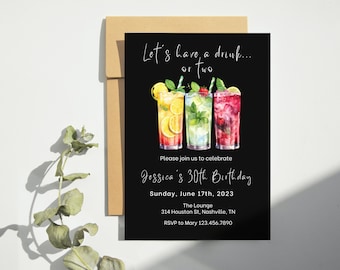 Editable Cocktail Party Invitation, Happy Hour Birthday (Instant Download)