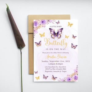 Butterfly Baby Shower Invitation, Butterfly Invitation, Whimsical Floral Butterfly, Floral Butterfly Baby Shower, Instant Download Editable