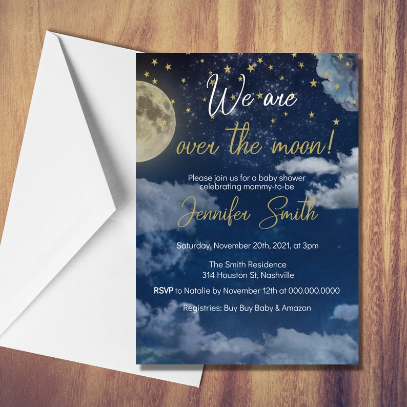 Over the Moon Baby Shower Invitation Template Sky Stars Baby Shower Printable Invitation Editable Digital Download
