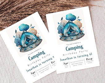 Camping Birthday Invitation Template, Campout Party (Instant Download)