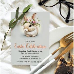 Easter Bunny Invitation Template, Easter Brunch, Easter Dinner Invitation, Easter Celebration, Easter Egg Hunt Invite, Instant Download