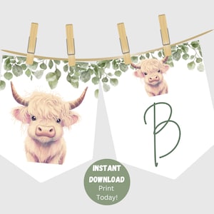 Highland Cow Banner, Highland Cow Party Banner, Cow Baby Shower Banner, Cow Birthday Party Banner, Highland Cow Decoration, Instant Download