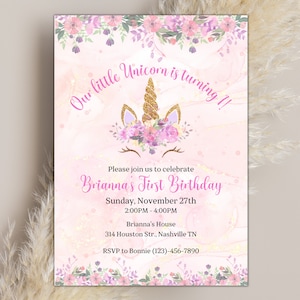 Editable Unicorn Birthday Invitation, Unicorn Birthday Invite, Unicorn Party Invitation Template, Rainbow Unicorn, Digital Download