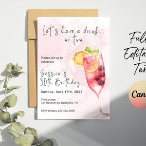 Editable Cocktails Invitation, Cocktail Birthday Invitation, Happy Hour, Drinks Party Celebration, Happy hour Invitation, Instant Download