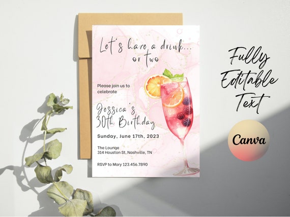 Editable Cocktails Invitation, Cocktail Birthday Invitation, Happy Hour, Drinks Party Celebration, Happy hour Invitation, Instant Download